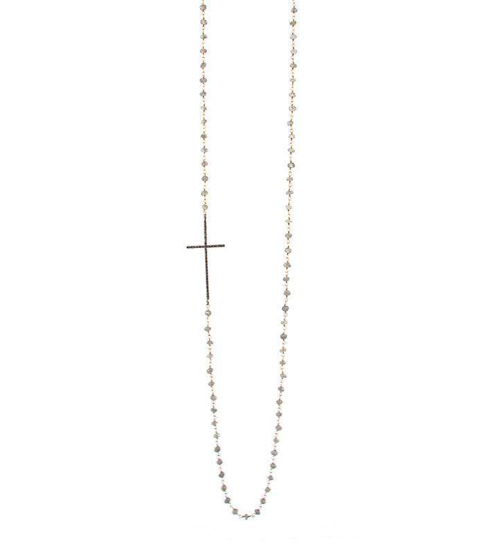 Diamond Cross and Labradorite Necklace