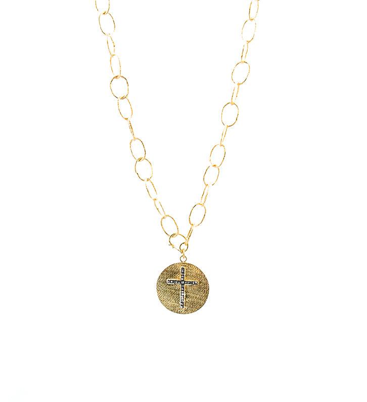 Diamond Cross Disc Pendant Necklace