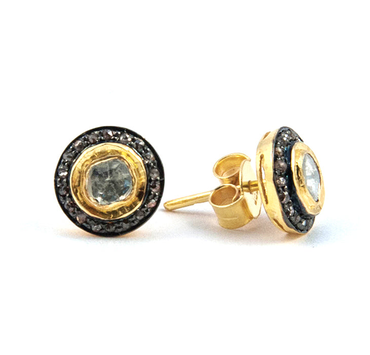 Gold Round Stud Earrings