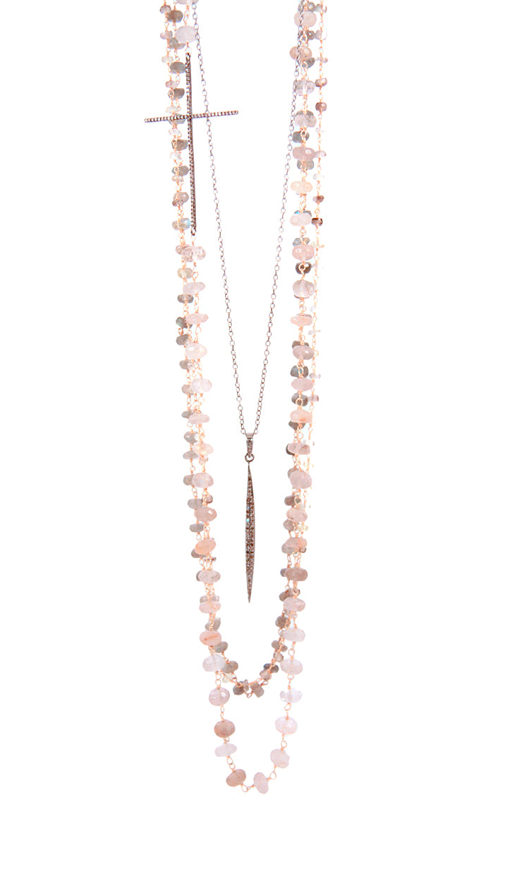 Diamond Cross and Rutilated Quartz Necklace