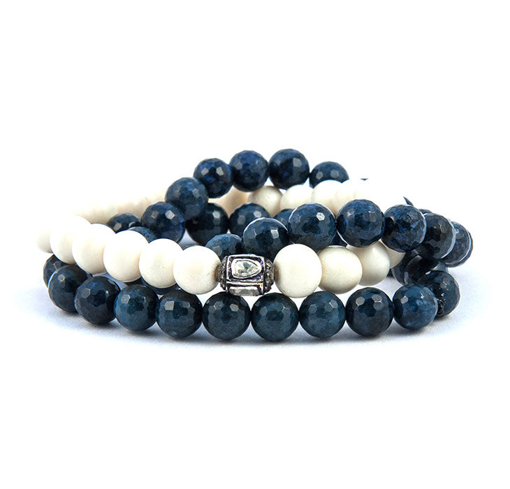 Diamond Barrel Bead Bone Stretch Bracelet