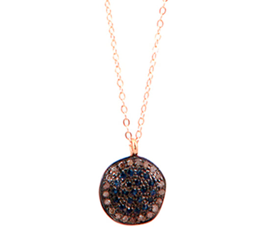 Diamond and Sapphire Wavy Disc Pendant Necklace