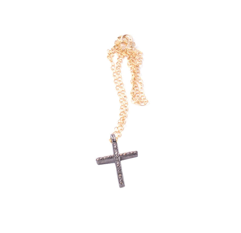 Thick Diamond Latin Cross Necklace