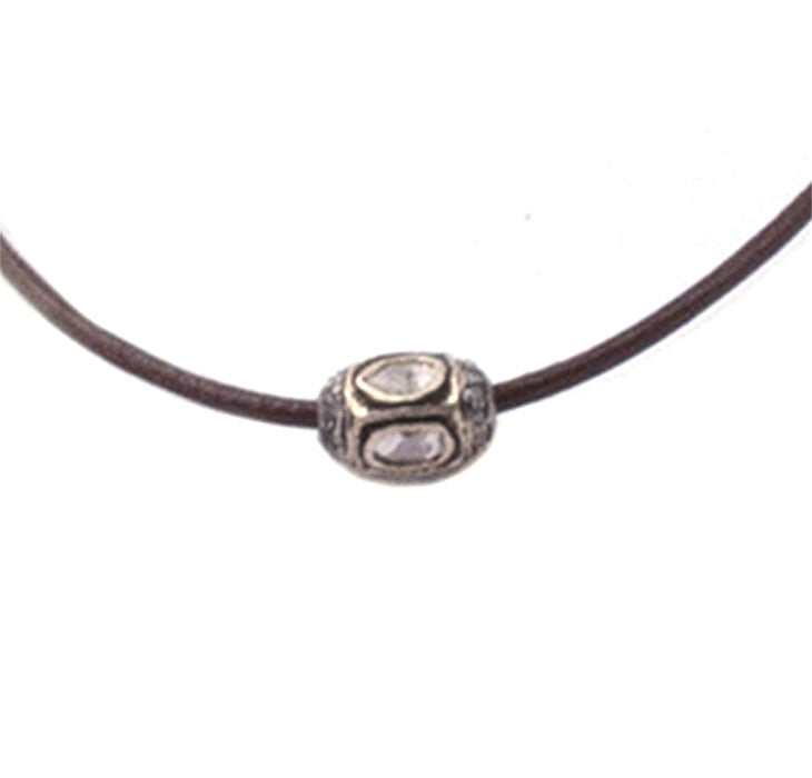 Diamond Barrel Bead Necklace on Leather Cord