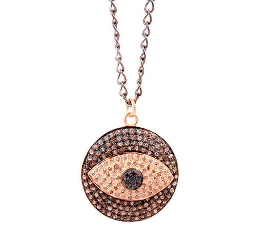 Diamond and Sapphire Evil Eye Pendant Necklace