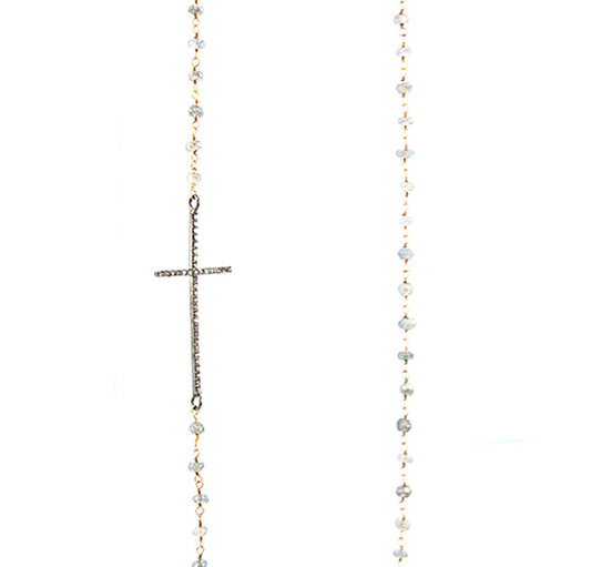 Diamond Cross and Labradorite Necklace