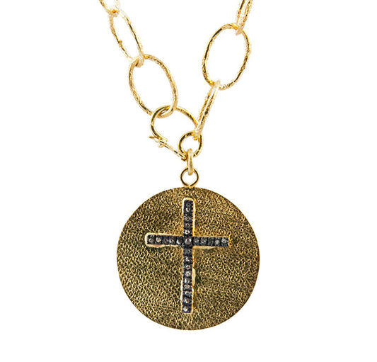 Diamond Cross Disc Pendant Necklace