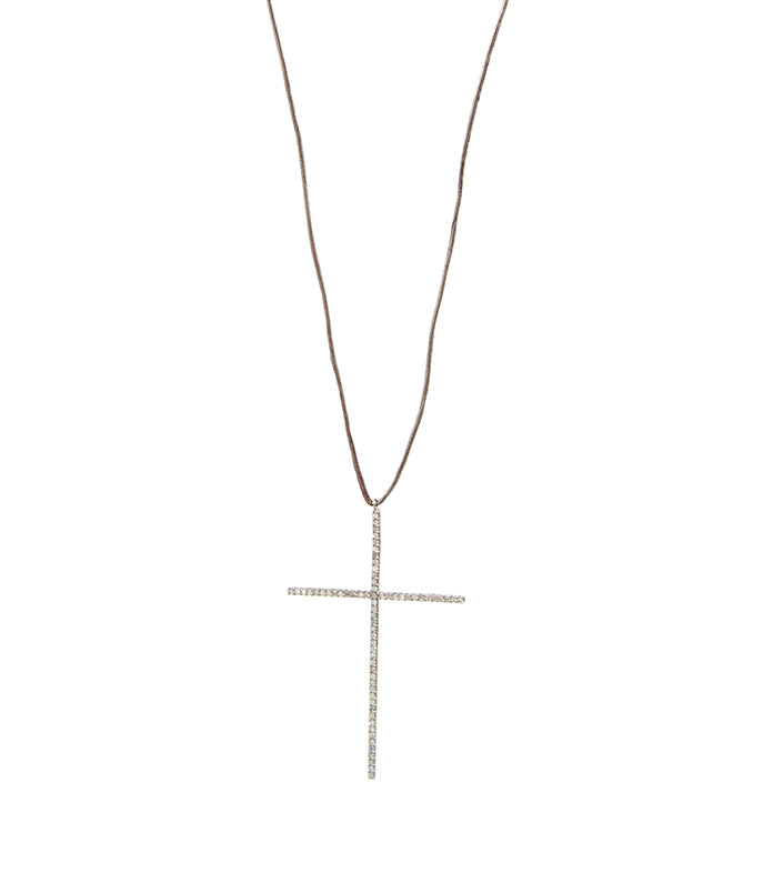 Diamond Cross Pendant Necklace on Leather Cord
