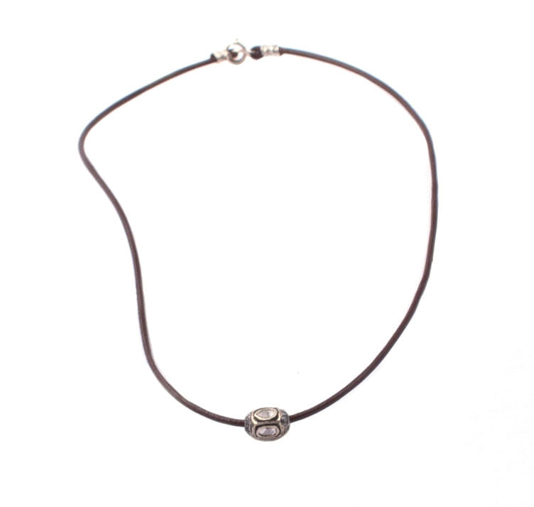 Diamond Barrel Bead Necklace on Leather Cord