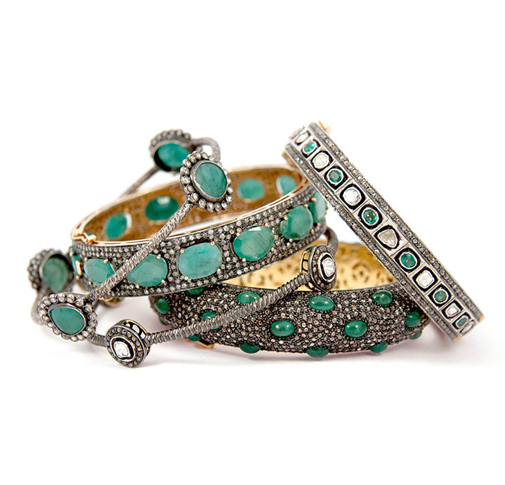 Sprinkled Green Onyx Stones and Diamond Bracelet